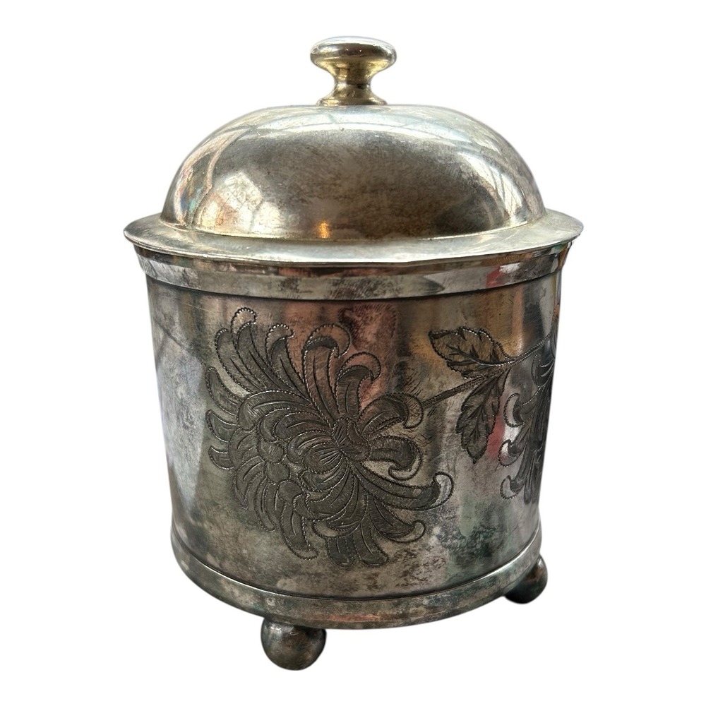 Reed & Barton SilverPlate covered  Jar #275 1/2  Floral engraved ball footed pot